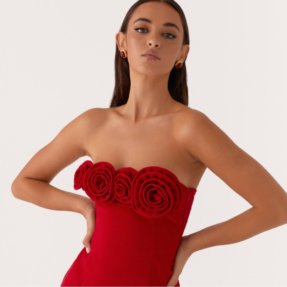 Peppermayo Dress Womens Large 8 Red Patsie Strapless Rosette Mini Party Cocktail - Picture 6 of 8